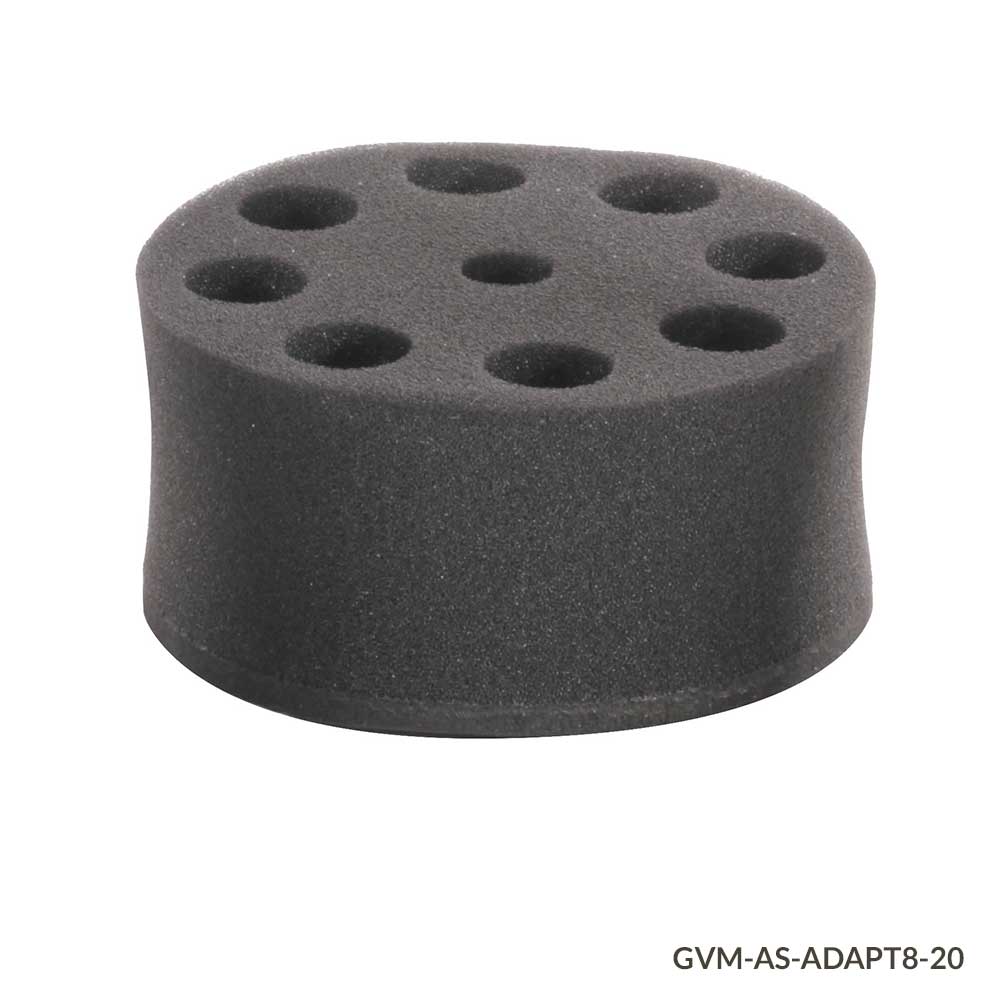 Globe Scientific Tube Holder, Foam, for use with GVM Series Vortex Mixers, 8-Place, for 20mm Tubes (must use with Plate Adapter VM-AS-PLATE or Vortexing Rod VM-AS-ROD) Image